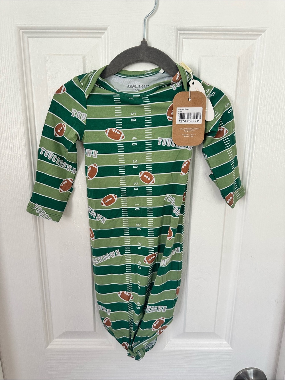 Angel Dear Green Football Field-Print Knot Gown